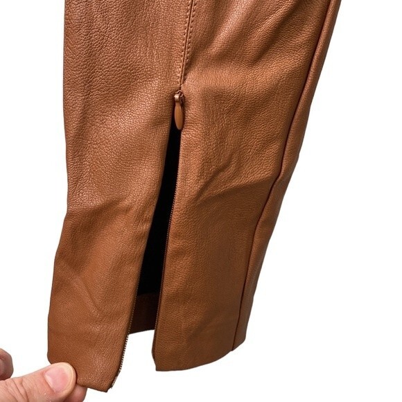 Lulus Camel Way To Cool Vegan Leather High-Waist Legging Zip Hem Stretch Pull-On - Picture 7 of 16